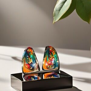 Psychedelic Red and Blue Earrings with Swirling Art